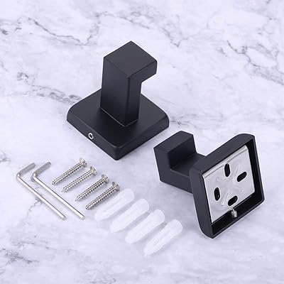 Bowareproタオルフック 衣類フック タオル掛け ステンレススチール ローブコート 壁フック バスルーム キッチンネジ付き収納用 2個セット ブラック