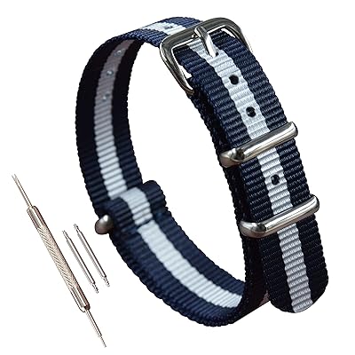 [MZBUTIQ] 17mm ブルー/ホワイト/ブルー ベルト腕時計ストラップナイロン 替えバンド ワンピース