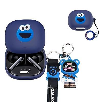 For Anker Soundcore Liberty 4 Pro 用 ケース カバー 【RoBeKaU】対応:Anker Soundcore Liberty 4 Proカバー ブルーシリコン保護ケース3D漫画熊 着装まま充電可能 4点セット 耐衝撃のサムネイル