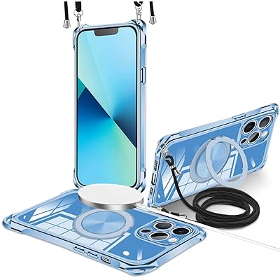 iPhone 13 Pro 用 ケース クリア 縦横両対応 360°回転スタンド リング マグネット搭載 MagSafe対応 ワイヤレス充電対応 いphone14 pro ケース 肩掛け 斜めかけ 縄掛けケース 透明 tpu メッキ加工 耐衝撃 車載(2)