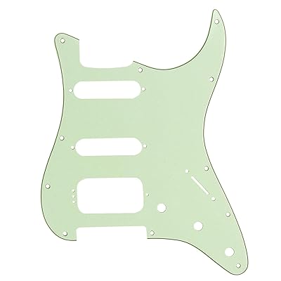 Musiclily Pro 11穴 ラウンドコーナー HSS USA/メキシコストラトキャスターギター用ピックガード ハムバッカー取付オープンピックアップ用4ネジ、3プライミントグリーン
