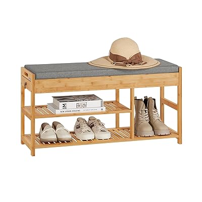 SoBuy 玄関ベンチ 収納ベンチ シューズラック 収納スツール 靴収納 竹製 幅90×奥行30×高さ45cm おしゃ..