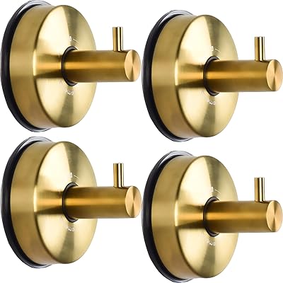 JOMOLA 吸盤 フック ゴールド 防水ウォールフック 4個 壁掛けフック 強力 フック キッチン タオルフック 穴開け不要 ステンレススチール フック 壁 ...