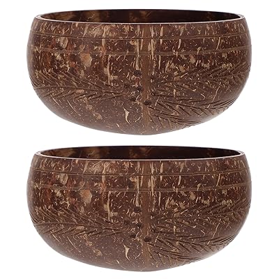 Kichvoe 2個 ココナッツ シェル ボウル ポリッシュ 木製 ボウル ナチュラル スムージー アサイー ボウル フルーツ サラダ ボウル コンテナ サービング用 ナッツ キー ストレージ ブッダ