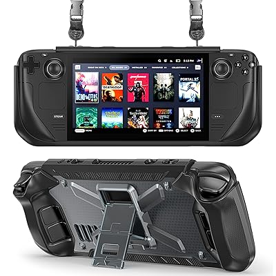 DMaos Steam Deck保護カバー、脚立、TPU、PCカバー、SteamDeck緩衝部品、肩ベルト付き-黒