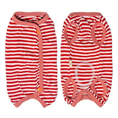 Kukaster Pet 服 術後服 中型犬 小型犬 猫 オス メス 術後ウェア エリザベスカラーに代わる 保護服 雄 雌兼用 避妊 離乳 傷口保護 皮膚病 通気 夏用（レッドボーダー ＃14）