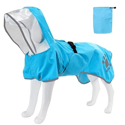 MAMORE 犬用レインコート かっぱ ポンチョ 防水 撥水 通気 軽量 ドッグ ジャケット ペット雨具 小型犬 中型犬 大型犬 脱着簡単 反射 調整 収納可 メッシュ裏 リード穴 (ブルー, L)