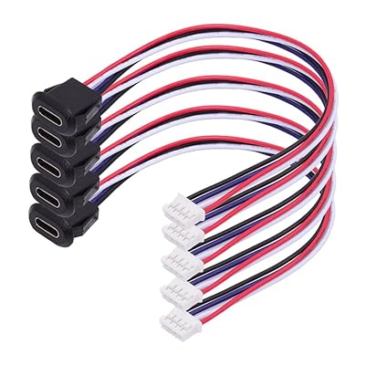 xiwai 5個/セット DIY OEM Type C メスソケット - 4ピン ヘッダーケーブル Type-C - 4P 防水端子ワイヤー ピッチ=2.0mm ラッチマウントタイプ USB C ピグテール DC 5V 延長電源ケーブル