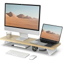 Fenge モニター台 卓上 モニタースタンド デスクシェルフ パソコン台 幅80cm 木製 スチール製 pc モニター台 机上台 卓上ラック 机上ラック デスク周り収納 オーク&白G04C1083C(2)