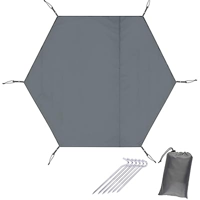 Farfly テントシート グランドシート 六角 防水 軽量 ヘキサゴン ワンポールテント用 シート ヘキサ コンパクト 持ち運び便利 収納袋つき ペグ付き 325x370cm(4)