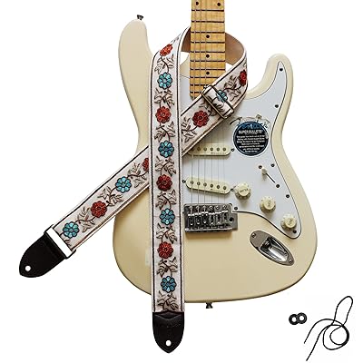 [MUSIC FIRST] オリジナルデザイン、2インチ幅（5cm）、ロココスタイルの刺繍「フローラルオーガンザ」エレキギターストラップ（フローラルオーガンザ）