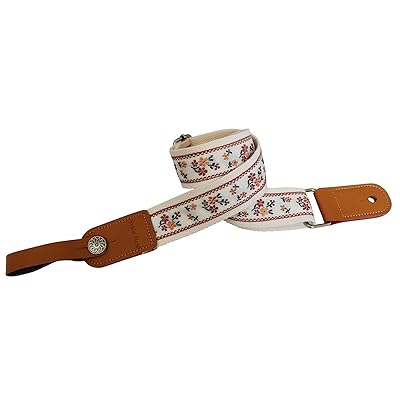 [MUSIC FIRST] のオリジナルデザイン、ビンテージフローラル刺繍と本物のレザーウクレレストラップです。ウクレレショルダーストラップで の本物のレザーストラップロッカーが付いています。