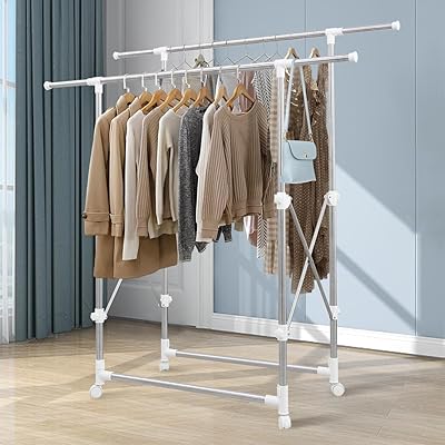 Vinteky ハンガーラック 頑丈パイプハンガーラック 幅90~150cm 縦横伸縮 高さ82.5~145cm 調節可能 大容量 洋服ラック 耐荷重120kg 組み立て簡単 衣類収納 省スペース 折り畳み式収納可能