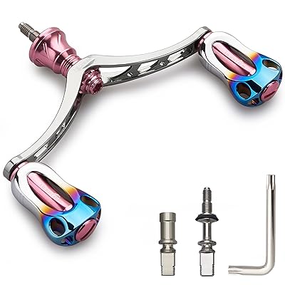 HEIGHTEN 98mm リール ハンドル 22mm ノブ 搭載 シマノ ダイワ 通用 スピニングリール用 Aurora Series (ガンメタル＆桜ピンク - 焼き色) (848)