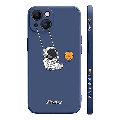KoduneesanX iPhone15 ケース 対応 カバー 可爱い 直辺 宇宙 ぶらんこ 惑星 宇宙飛行士 液体シリコン ..