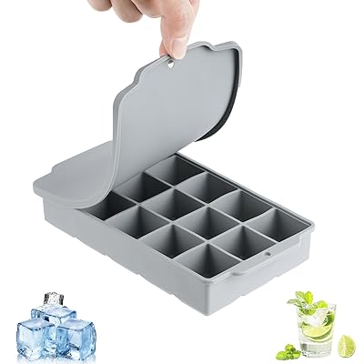 Niesporek 製氷皿 シリコン 【食品衛生法適合済】 製氷器 3cm四角氷 15個取り 氷つくる容器 アイストレー 蓋付き やわらかく氷が取りやすい 家庭用 15穴 グレー蓋
