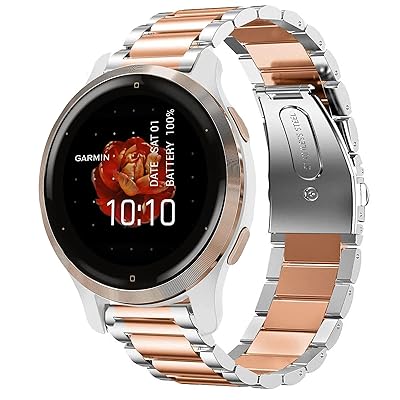 Lamshaw for Venu 2S バンド, ステンレス メタル ベルト 交換バンド 対応 Garmin Venu 2S スマートウォッチ (シルバーローズ)