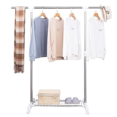 ハンガーラック シングル 洋服ラック キャスター ステンレス パイプハンガー 頑丈 縦横伸縮 幅90~155×奥行43×高さ90~160cm 耐荷重30kg