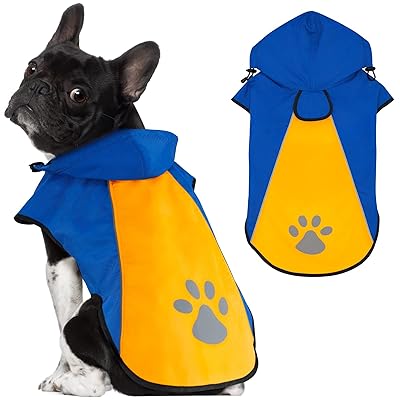 Kpuplol 犬 レインコート - 防水反射性犬服調節可能なペットジャケット、梅雨対策防雪 防風 通気 小型犬から大型犬および子犬用の軽量 (XL, オレンジ&ブルー)