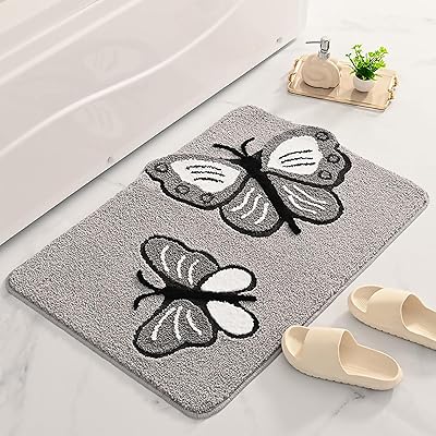 玄関マット 屋内 バスマット 可愛い蝶々柄 おしゃれ 吸水 速乾 洗える滑り止め 浴室マット お風呂マッ..