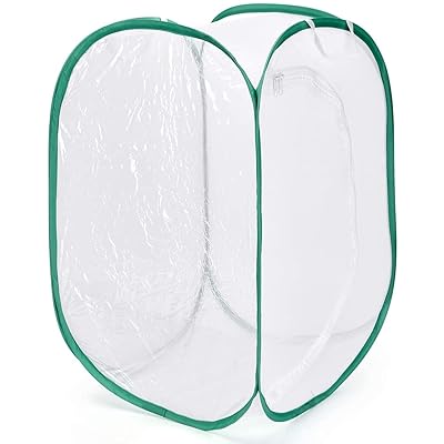 SATiNU 90*60*60CM 昆虫飼育箱 植物ケージ 標本箱 折り畳み虫かご 昆虫ケージ ポップアップハウジング 通気性 ネット 4サイズ 3色 (E 大 緑辺 ホワイト網)