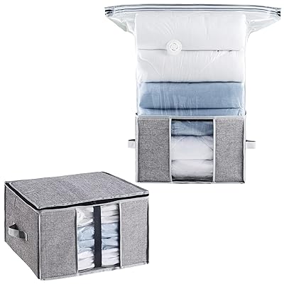 TAILI 布団圧縮袋 大型収納ボックス 衣類 収納ケース 羽毛布団 ふとん 折りたたみ式 一体型 ぬいぐるみ 季節転換 省スペース 繰り返す利用可能 スッキリ収納 掃除機対応可能 カビ ダニ対策 防塵 防湿 引越し 衣替え 整理用品 Mサイズ グレ