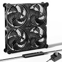 upHere 空冷ファン12cm AC電源 4連冷却ファン ミニ送風機 扇風機 PC 強力冷却クーラー DC12V 5段階風量調整 静音 多用途排気【U2DC4】