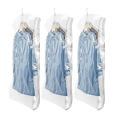 CLEVHOM 圧縮袋 吊るせる衣類圧縮袋 135 x 70cm 3枚入 吊り下げ 真空バッグ カビ ダニ対策 防塵 防湿 着物収納 コート 洋服 ジャケット ...
