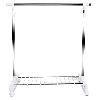パイプハンガーラック シングル 直径26.5mm 幅90~155×奥行43×高さ90~160cm 高さ調節 縦横伸縮 キャスター ネット付き 耐荷重40kg