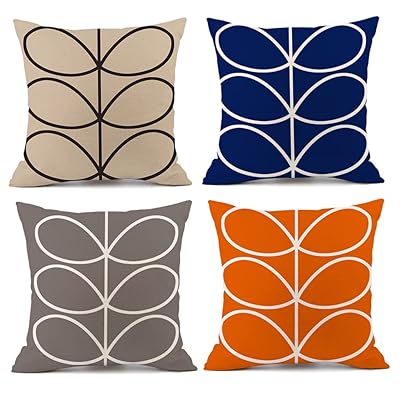 YunJeude クッションカバー 45x45cm 北欧 4枚セット おしゃれ 可愛い 葉っぱ柄 リネン 亜麻 幾何学模様..