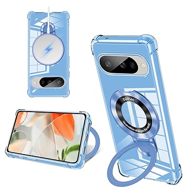 Google Pixel 10ケース クリア リング付き MagSafe対応 マグネット搭載 縦横両対応 アジャスタブルスタンド 四角エアクッション 耐衝撃 スマホ ケース Google Pixel 10 Pro カバー 衝撃吸収ポケット内蔵 TPU(2)