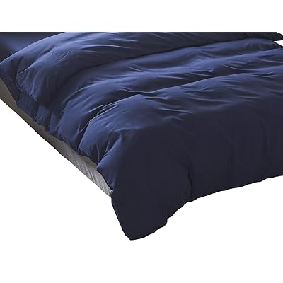 掛けふとんカバー クイーン 210x210cm ネイビー 綿混 無地 布団カバー 洗い替え 防ダニ 防シワ オール..