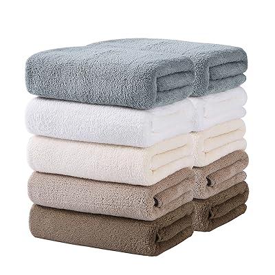 Oseamaid フェイスタオル 5色10 枚セット マイクロファイバー タオル 吸水速乾抗菌防臭 約34×75cm (白 ..