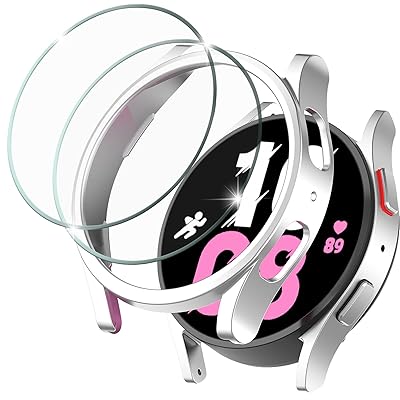 Miimall【フイルム*2+ケース*1 セット】対応Samsung Galaxy Watch 5 44mm 専用ケース Samsung Galaxy Watch 5 ガラスフイルム TPU材質＋ガラス材質 ぴったり対応 擦り傷防止 軽量 Galax(2)