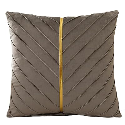 YunJeude クッションカバー 45x45cm 北欧 2枚セット おしゃれ 可愛い 柄 ストライプ ベルベット 装飾ゴールド合皮 シンプル アンティーク ファスナー インテリア 家庭装飾 車 部屋飾り 四季通用(45x45, グレー)