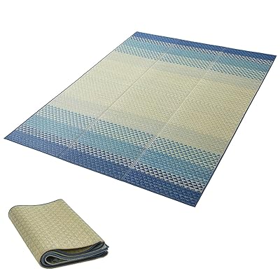 い草 ラグ カーペット 花ござ 180x240cm 滑り止め付き 裏貼り 和風 モダン おしゃれ 紋織り ブルー系グラデーション フローリング 和室 室内 爽やか 消臭 抗カビ