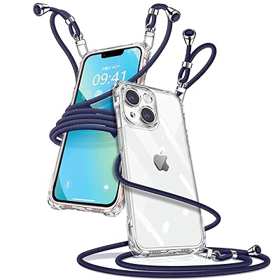 muciyazi iPhone 13 ケース クリア ショルダー アイフォン13 スマホケース iPhone13 カバー 肩掛け 斜めかけ 縄掛けケース 透明 薄型 軽量 TPU 携帯ケース 紐付き 斜めがけ 織りストラップ付き 長さ調整可能 取り外