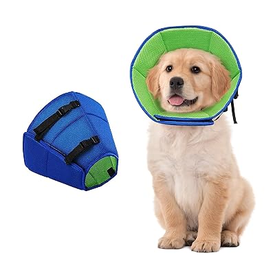 CMD エリザベスカラー 犬 猫 通気性 調整可能 柔らかい 軽量 傷舐め防止 引っ掻き防止 術後傷口保護 術後ケア 中大型犬用 (ブルーグリーン, S：深さ20 cm、首周り約29～32cmに対応)