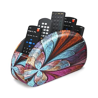 Jasenna リモコンラック PUレザーリモコンホルダー 卓上リモコン収納ボックス 卓上小物収納ケース PUオシャレ収納ボックス(1-Fractal Flower)