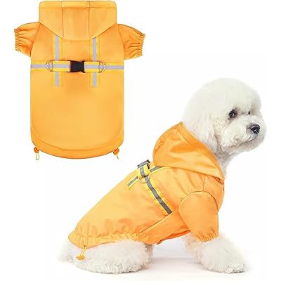 BINGPET 犬 レインコート 雨具 服 防水 防風 帽子付き 夜間 反射性 犬服 調節可能 ペット服 ペットジャケット 犬の服 犬用服 隠れリード用ホール マスキングテープ 専門素材 防水性がばっちり 梅雨対策 防雪 通気性 汚れ防止 着脱簡単