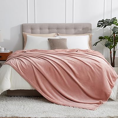 Hansleep 毛布 もうふ 夏用 ダブル ブランケット 大きめ 200x220cm 大判 グレーピンク マイクロファイバー 柔らかく 肌触り フランネル 洗える 軽量 静電防止 四季適用 (200x220,グレーピンク)