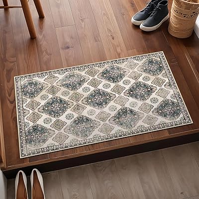 玄関マット 室内 洗える ペルシャ風 玄関まっと; 北欧 げんかんまっと おしゃれ 滑り止め 洗面所マット 防音マット オールシーズン適用 (ペルシャ柄B, 60X90CM)