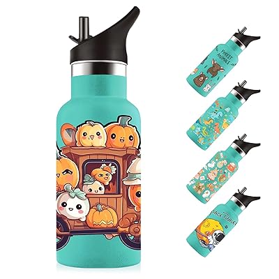 ストロー付き水筒 350ml 子供用 可愛いイラスト 二重構造 304ステンレス製 保温・保冷対応  ...