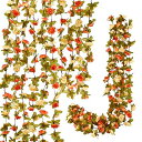 Bacucine バラ ガーランド 造花 藤 吊るす 人工観葉植物 藤の花 壁掛け 8本入れ 48輪花 シルク 葉 長い フェイクフラワー 2.4m ローズ 薔薇 インテリア ウォールフラワー 飾り 枯れない花 リアル 結婚式 プレゼント (オレンジ