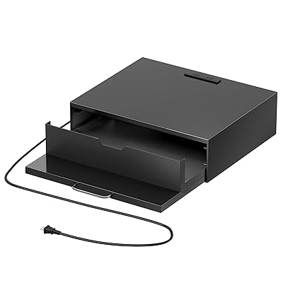 LunarLight レンジ下ラック キッチンツールラック 引き出し付き スライドテーブル付き コンセント付き 幅45奥行37.2高さ13cm 小物収納 キッチン収納 静音ストッパー付き スライド式 スッキリ整理整頓 天板全体荷重40KG 引き出し耐