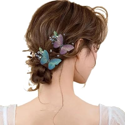 FASELE ヘアクリップ 刺繍 蝶 ヘアピン スリーピン 前髪留め バタフライ 森ガール 髪飾り 女性 子供 可愛い おしゃれ 誕生日 発表会 撮影用 結婚式 卒業式 入学式 パーティー 記念日 プレゼント