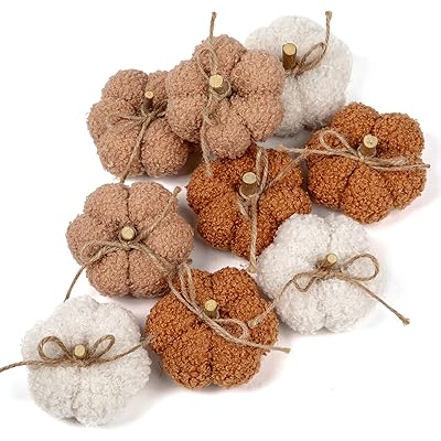 Villa Como カボチャ 置物 ハロウィン飾り 9個セット ふわふわ 偽かぼちゃ 感謝祭 お祝い 秋 造花 オーナメント 秋 DIY クリスマス 季節飾り 店舗 撮影小物 インテリア グッズ (9, 幅8CM)