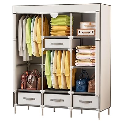 2種類のモード組立ワードローブ 引き出し4つ付き 大容量 収納不織布たんす合理的な空間レイアウト多機能頑丈収納棚125×奥行き45×高さ170 cm(グレー)