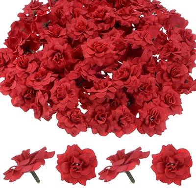 M METERXITY 100パックの人工バラの花の頭 シルクの偽のバラの花の頭 結婚式/花束/フラワーウォール/DIYクラフト/パーティーの装飾用 偽の花の頭のつぼみ[赤]