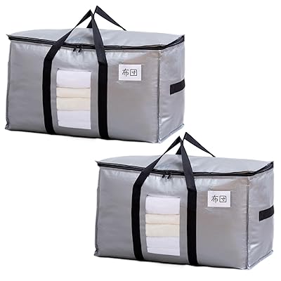 TAILI 大きいバッグ 布団収納袋 引越しバッグ 収納ケース 特大容量 透明窓 持ち手付き 衣装ケース 洋服 羽毛布団 防塵防水 折りたたみ式 カバン 省スペース 引っ越し 背負える キャンプ 旅行 耐荷重 銀色 2個セット 100L